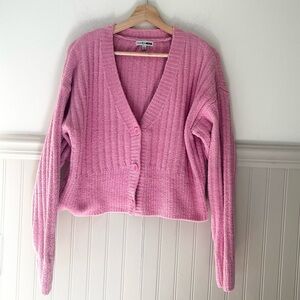 Fashion Nova Large Bubble Gum Pink Button Knit Cropped Cardigan